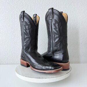 Rod Patrick Mens Cowboy Boots Size 10AAA Black Caiman Western Boots Square Toe